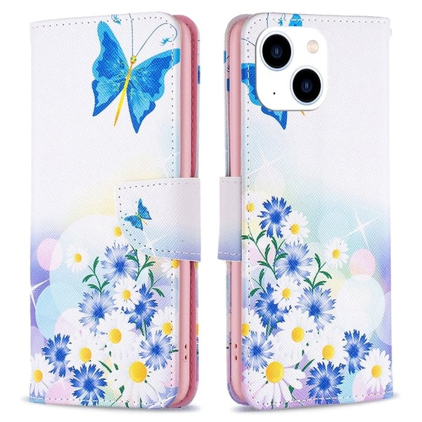Wonderland iPhone 14 flip-etui - Sommerfugl Og Blomster