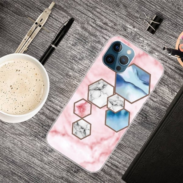 Marmordesign iPhone 14 Pro deksel - Sekskantet Fragmentmarmor