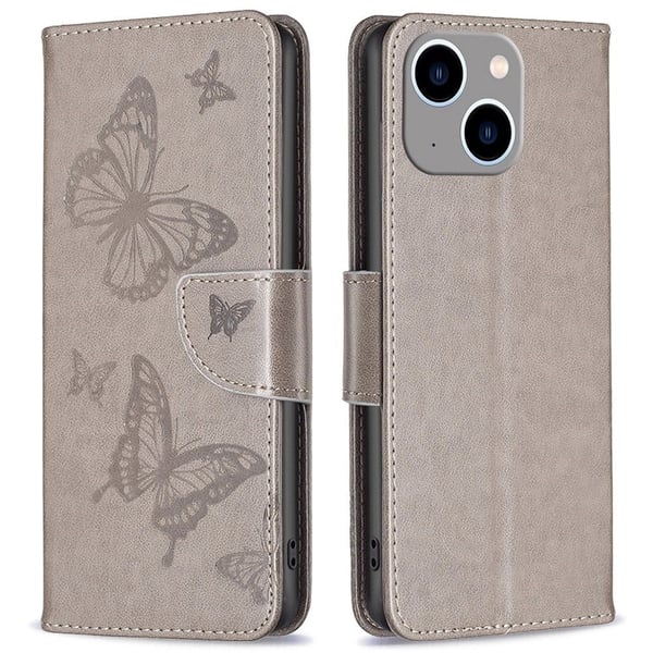 Butterfly iPhone 14 Plus skinnveske - Grå
