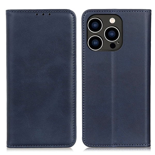 iPhone 14 Pro lompakkokotelo, aitoa nahkaa - Sininen