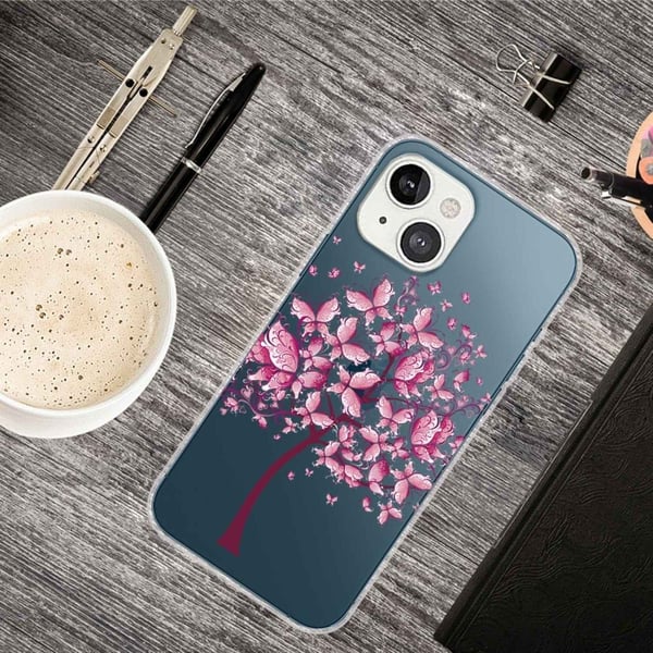 Butterfly iPhone 14 Plus skinnveske - Sommerfugltre