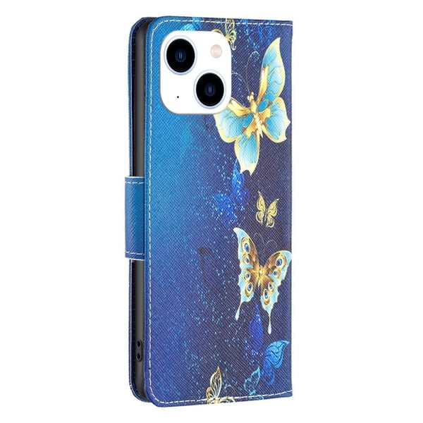 Wonderland iPhone 14 flip-etui - Gylne Sommerfugler