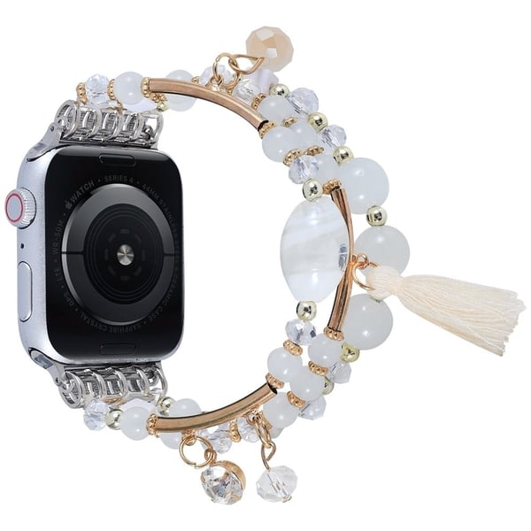 Apple Watch (41 mm) moteriktig klokkerem med perler - Hvit