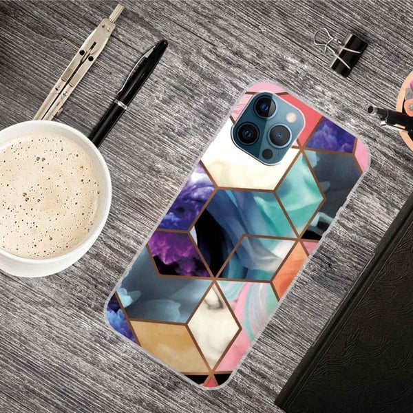 Marble design iPhone 14 Pro kotelot - Värikäs Kuutio Laatta