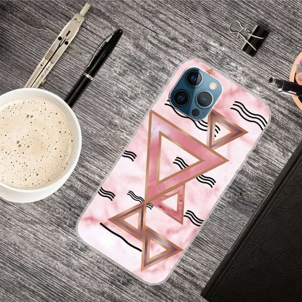 Marmordesign iPhone 14 Pro Max deksel - Rosa Trekanter