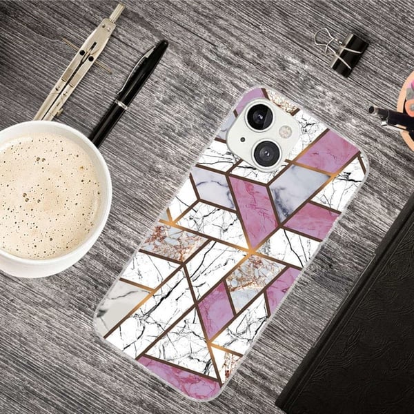 Marmordesign iPhone 14 deksel - Rose / Hvit / Grå Marmor
