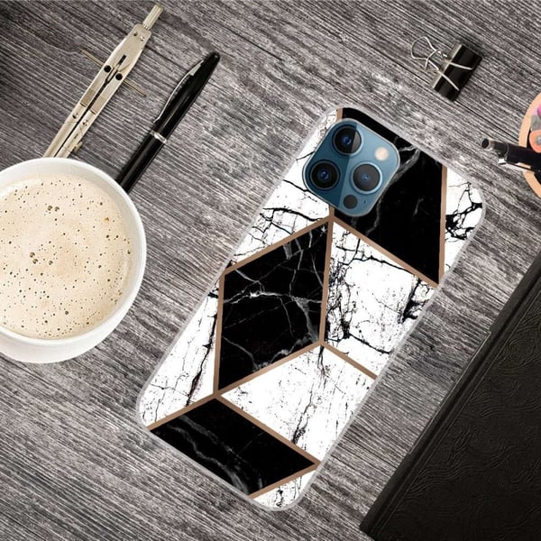 Marmordesign iPhone 14 Pro Max deksel - Svart Og Svart