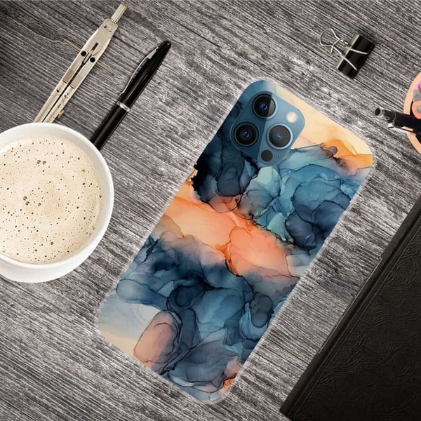 Marmordesign iPhone 14 Pro Max deksel - Oransje Mellom Det Blå