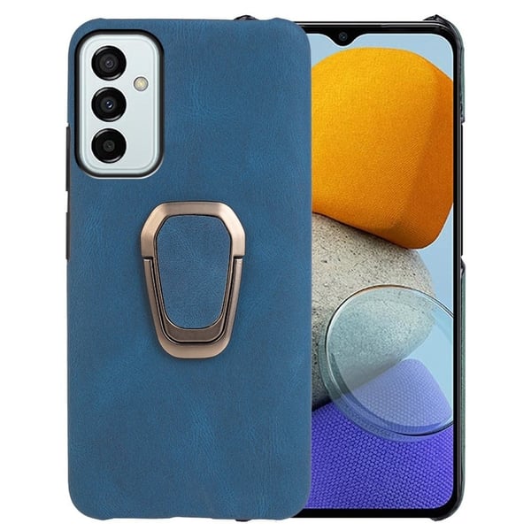 Støtsikkert skinndeksel med ovalt kickstand for Samsung Galaxy M23 - Blå