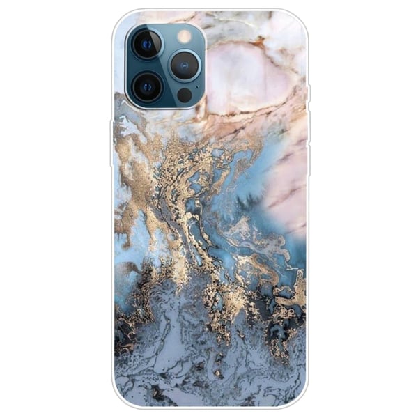 Marmordesign iPhone 14 Pro Max deksel - Blåaktig Gullmarmor