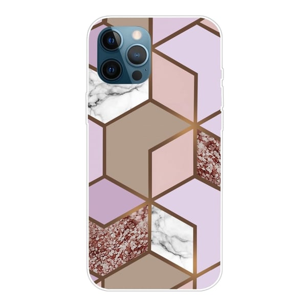 Marmordesign iPhone 14 Pro deksel - Gylne, Frodige Fliser