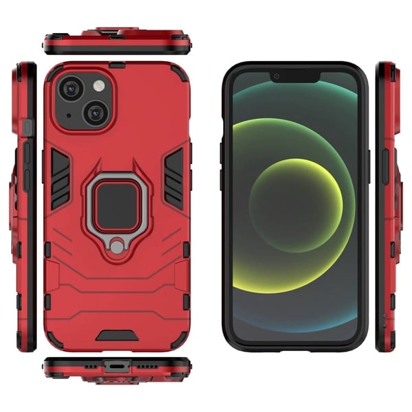 iPhone 14 6,1 tommer Anti-fall Phone Case Ring Kickstand Robust stødsikkert fleksibelt og hårdt bump-resistent bagcover - Rød