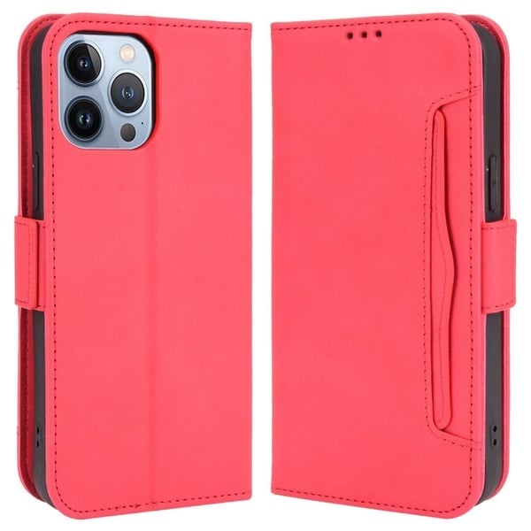 Lommebok-etui i moderne skinn-design iPhone 14 Pro - Rød