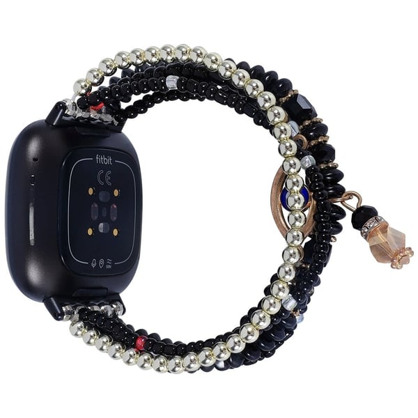 Fitbit Sense / Versa 3 klockarmband med flera lager pärlor och ögondekor - Svart