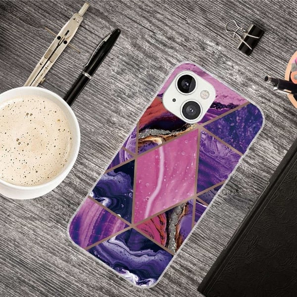 Marble design iPhone 14 kotelot - Violetti Ja Ruusu Marmori