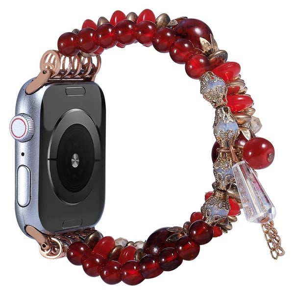 Apple Watch (45mm) muodikas akaattihelmet kellonhihna - Punainen