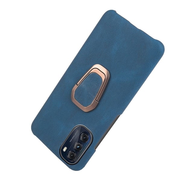 Støtsikkert skinndeksel med ovalt kickstand for Motorola Moto G (2022) - Blå