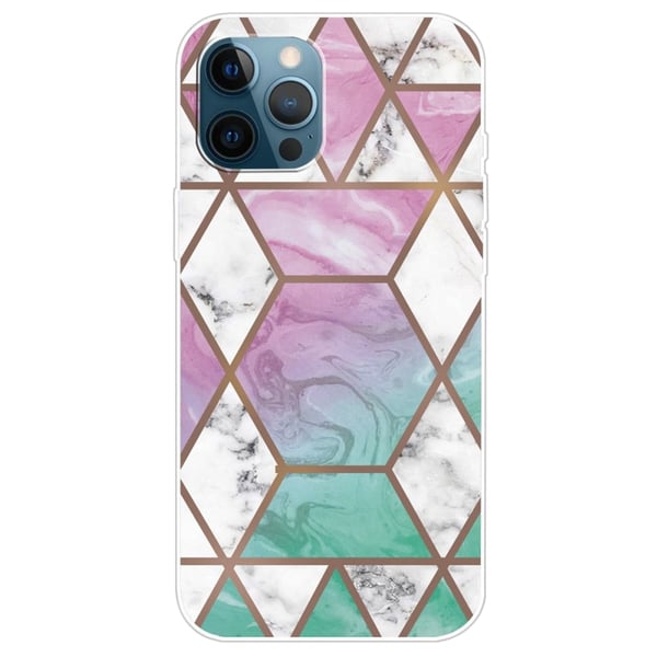 Marmordesign iPhone 14 Pro deksel - Hvit Diamant I Fargerik Bakgrunn