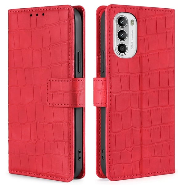 Krokodillestrukturert lærveske for Motorola Moto G82 / G52 - Rød