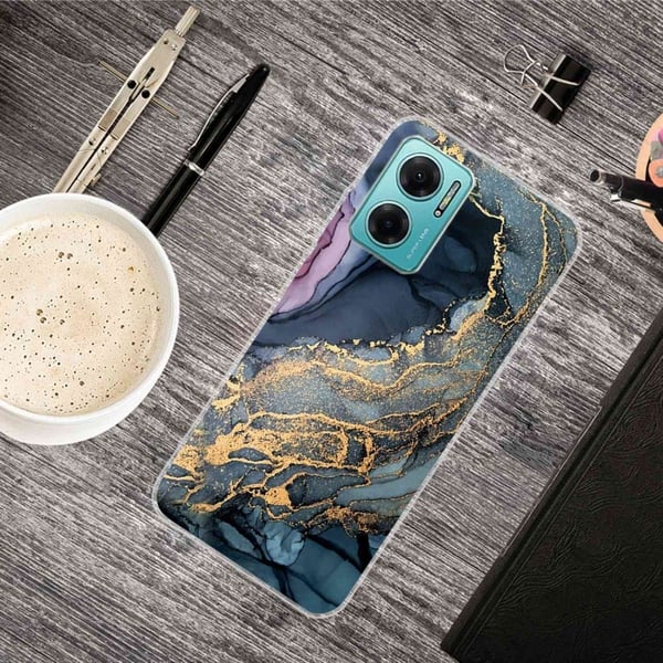 Marmordesign Xiaomi Redmi Note 11E deksel - Blå På Gyllen Marmor