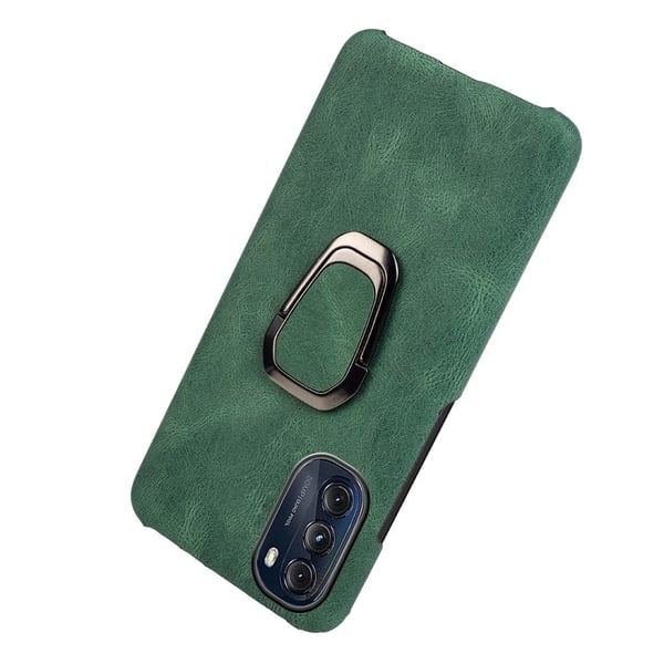Støtsikkert skinndeksel med ovalt kickstand for Motorola Moto G (2022) - Grønn