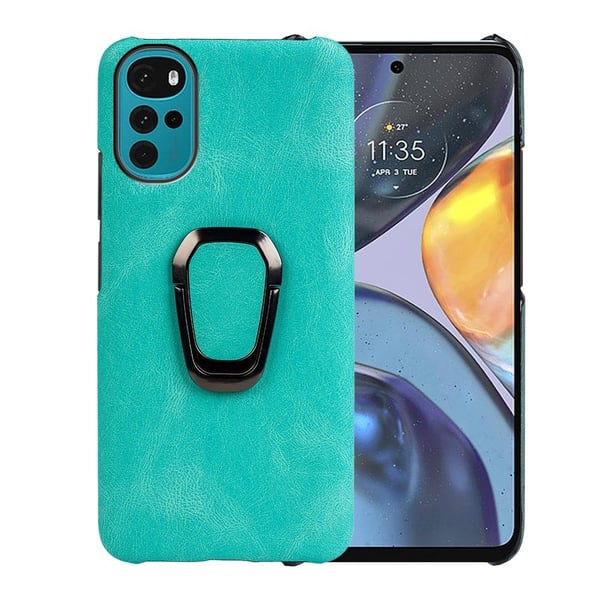 Støtsikkert skinndeksel med ovalt kickstand for Motorola Moto G22 - Cyan
