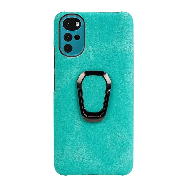 Støtsikkert skinndeksel med ovalt kickstand for Motorola Moto G22 - Cyan