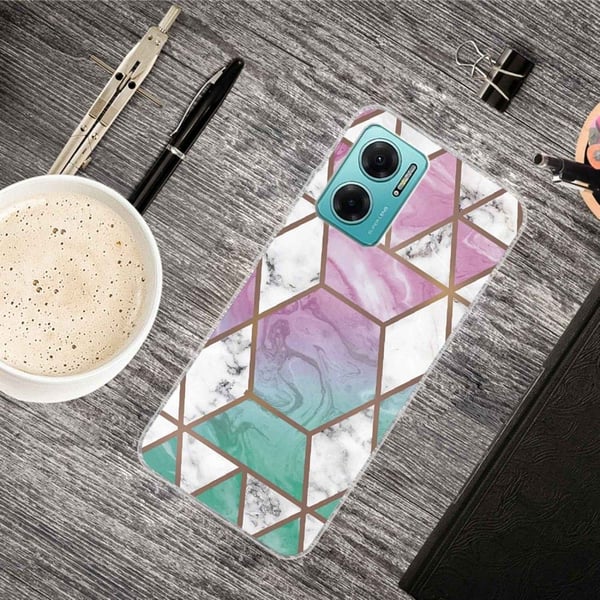 Marmordesign Xiaomi Redmi Note 11E deksel - Hvit Diamant I Fargerik Bakgrunn