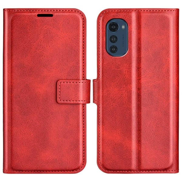 Skinn-etui i lommebok-stil for Motorola Moto E32 - Rød