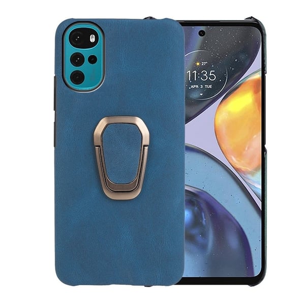 Støtsikkert skinndeksel med ovalt kickstand for Motorola Moto G22 - Blå