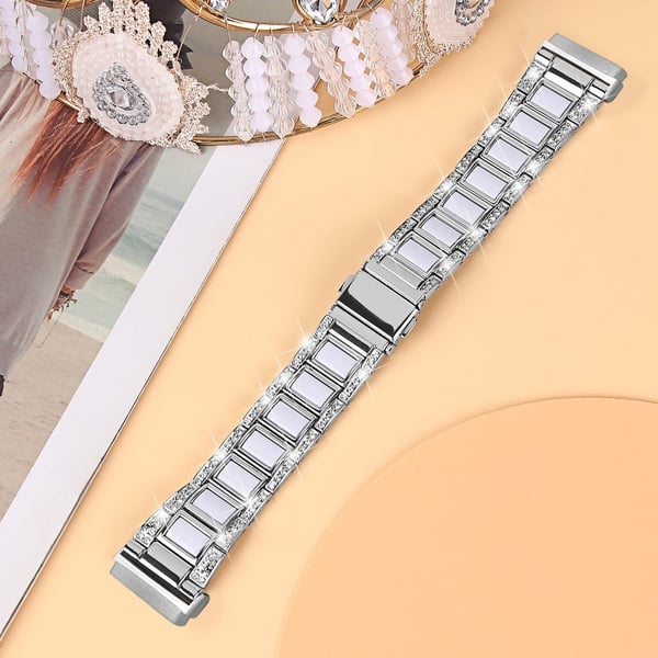 Fitbit Sense / Versa 3 urrem med rhinestone-dekor i resinblok - Sølv / Hvid