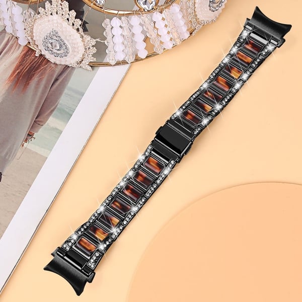Klockarmband i rostfritt stål med strass för Samsung Galaxy Watch 4 - Svart / Sköldpaddsskal Färg