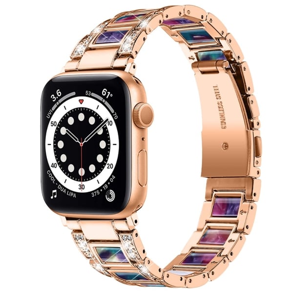 Apple Watch (45 mm) klokkerem i rustfritt stål med rhinestone-dekor - Rose Gull / Lilla Grønn Blanding