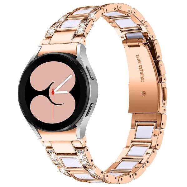 Klockarmband i rostfritt stål med strass för Samsung Galaxy Watch 4 - Roséguld / Vit Klockarmband i rostfritt stål med strass för Samsung Galaxy Watch 4 - Roséguld / Vit
