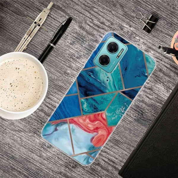 Marmordesign Xiaomi Redmi Note 11E deksel - Blå Og Oransje Marmor