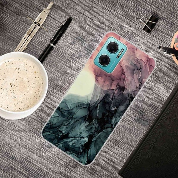Marmordesign Xiaomi Redmi Note 11E deksel - Blekrosa Og Grønn Marmor