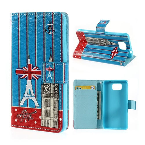 Moberg (Eiffel tårn & Big Ben) Samsung Galaxy Alpha Lær Flipp Case
