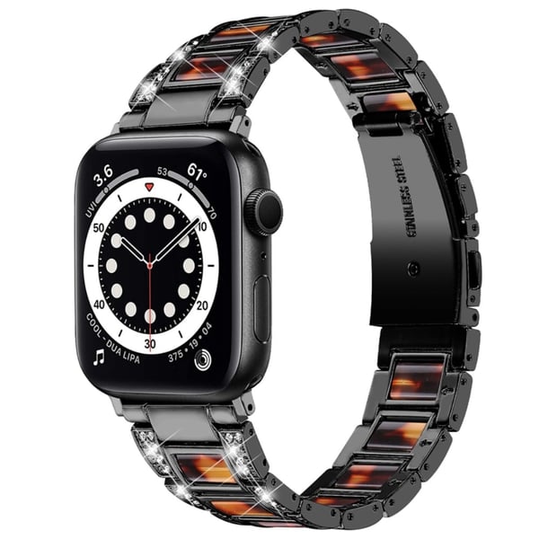 Apple Watch (45mm) strassikoristeinen ruostumattomasta teräksestä valmistettu ranneke - Musta / Kilpikonnankuori Väri