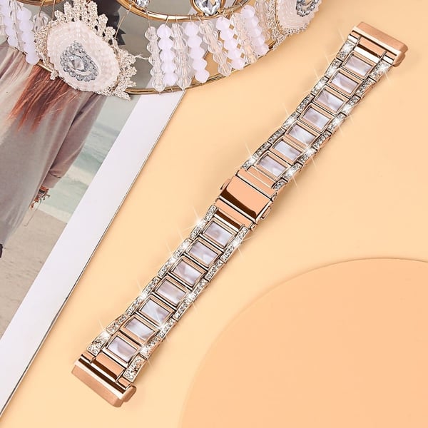 Fitbit Sense / Versa 3 klokkerem med rhinestone-dekor i harpiksblokk - Rose Gull / Rosa Miks