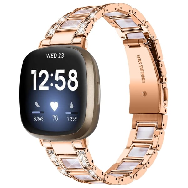 Fitbit Sense / Versa 3 strassikivikoristeinen hartsikellon hihna - Ruusukulta / Vaaleanpunainen Sekoitus Fitbit Sense / Versa 3 strassikivikoristeinen hartsikellon hihna - Ruusukulta / Vaaleanpunainen Sekoitus
