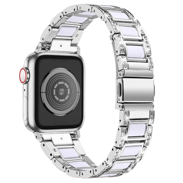 Apple Watch (41 mm) urrem i rustfrit stål med rhinestone-dekor - Sølv / Hvid Apple Watch (41 mm) urrem i rustfrit stål med rhinestone-dekor - Sølv / Hvid