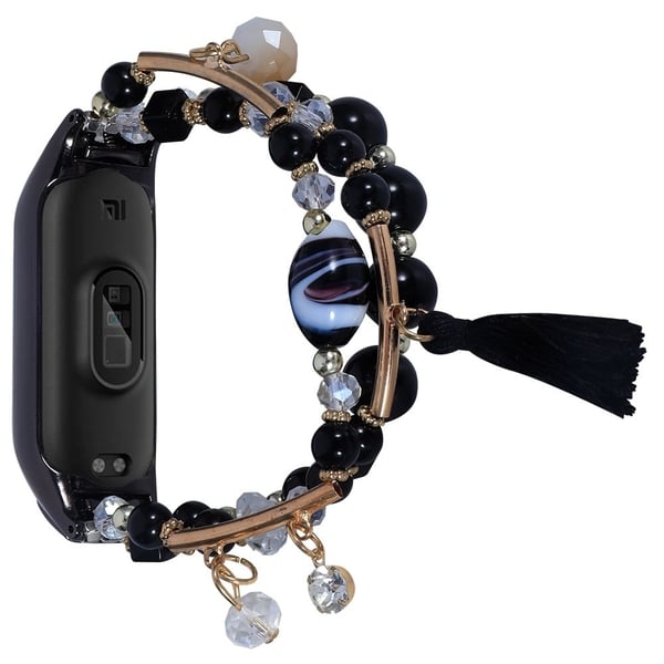 Xiaomi Mi Smart Band 6 / 5 stilfuld urrem med perler og kvaster - Sort