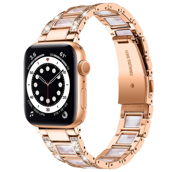 Apple Watch (45 mm) klockarmband i rostfritt stål med strassdekor - Roséguld / Rosa Mix Apple Watch (45 mm) klockarmband i rostfritt stål med strassdekor - Roséguld / Rosa Mix