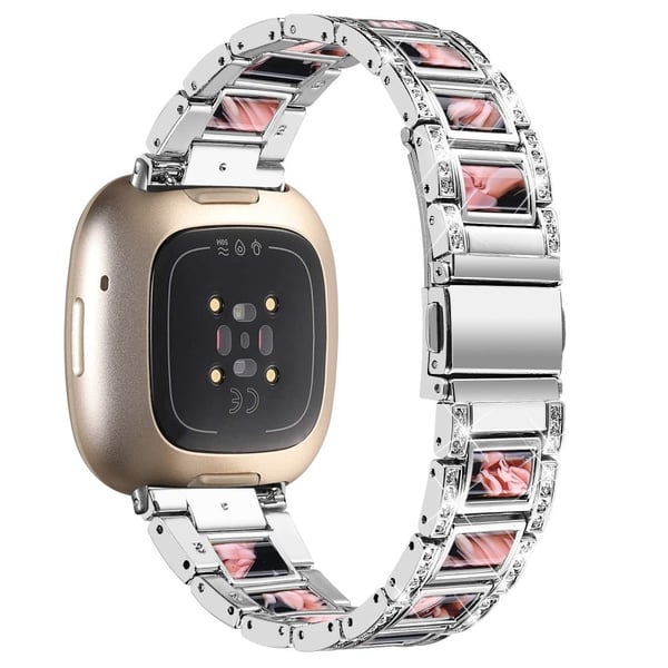 Fitbit Sense / Versa 3 klokkerem med rhinestone-dekor i harpiksblokk - Sølv / Svart Rosa Mix