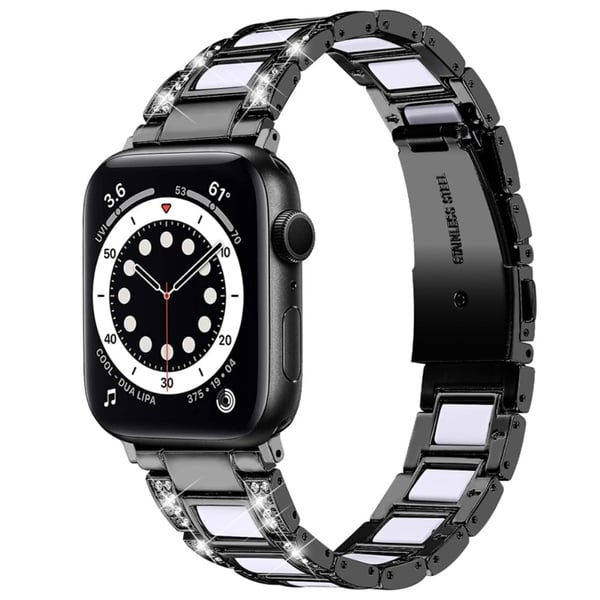 Apple Watch (45 mm) klokkerem i rustfritt stål med rhinestone-dekor - Svart / Hvit Apple Watch (45 mm) klokkerem i rustfritt stål med rhinestone-dekor - Svart / Hvit