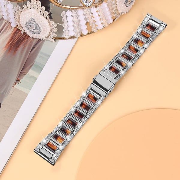 Urrem med rhinestone-dekor i resin til Samsung Galaxy Watch 4 - Sølv / Skildpaddeskal Farve