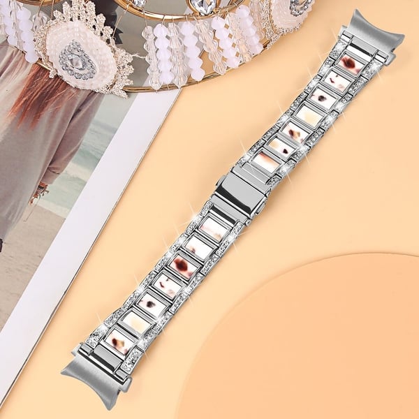 Klockarmband i rostfritt stål med strass för Samsung Galaxy Watch 4 - Silver / Nougat Mönster