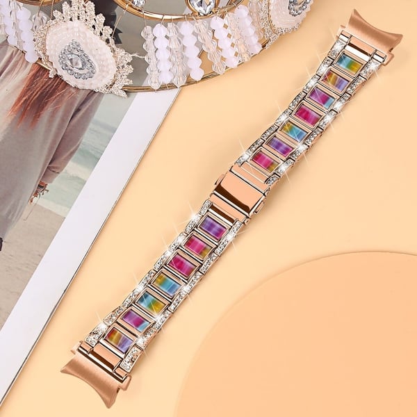 Urrem i rustfritt stål med rhinestone til Samsung Galaxy Watch 4 - Rose Gull / Lilla Grønn Blanding
