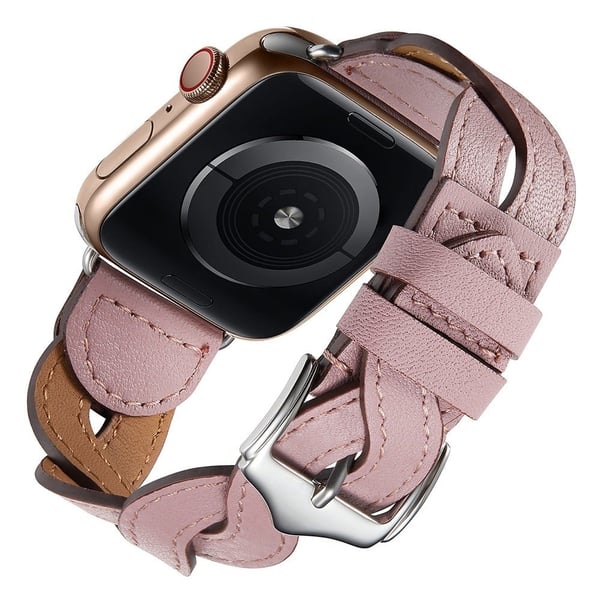 Apple Watch (45mm) Cowhide vævet design læder urrem - Lyserød