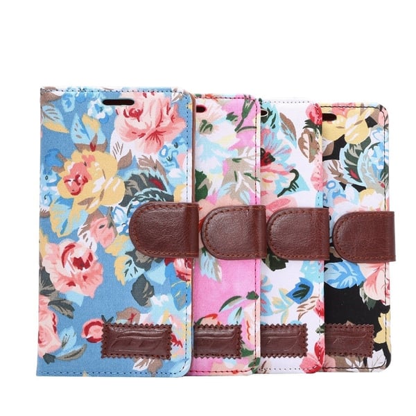 Sony Xperia Z3+ Læder Flip Etui Med Kortholder - Hvid Blomstret mønster